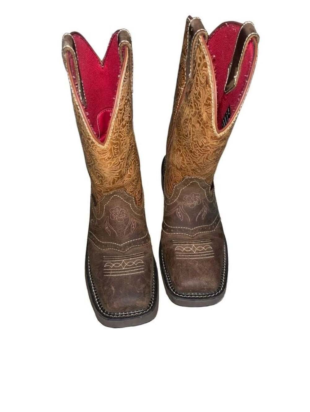 Justin Women's Starlina Tan Floral and Brown Western Boots